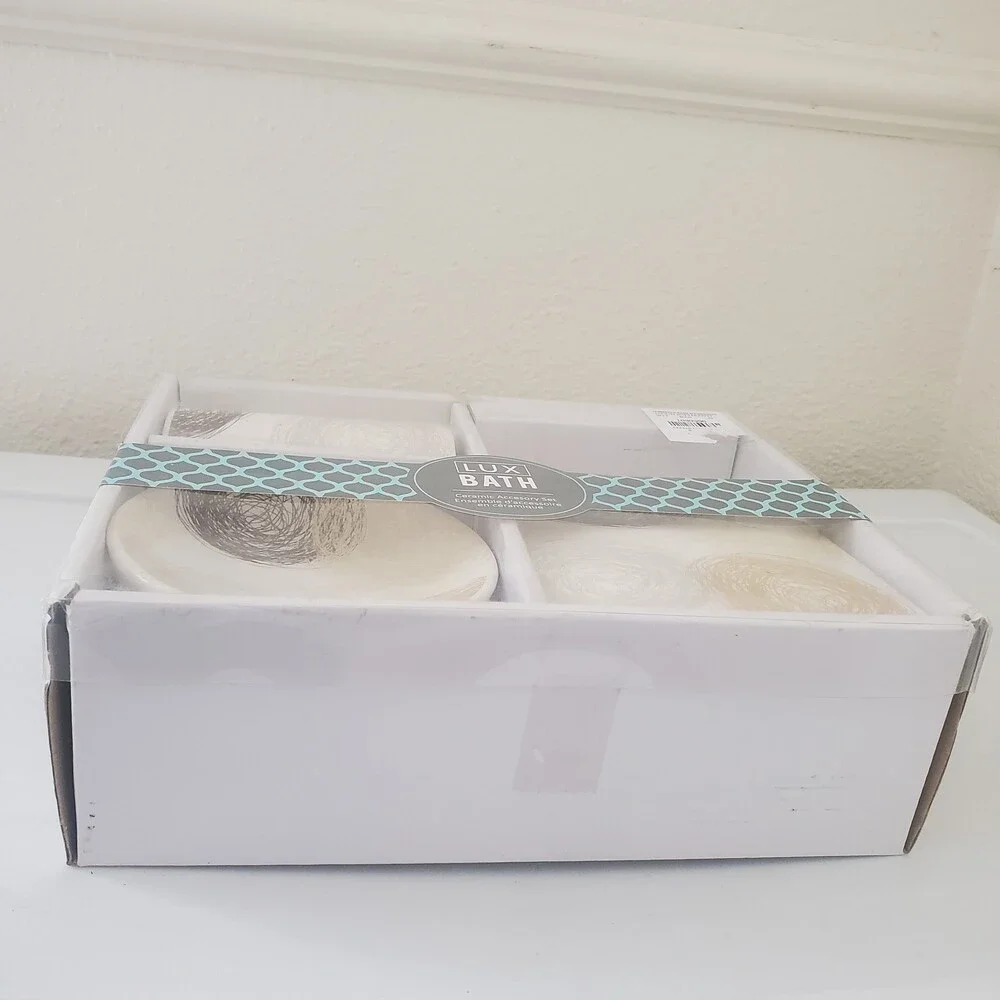 Lux Bath COIL Hazel 4-Piece Ceramic Bathroom Accessory Set - Soap Dispenser